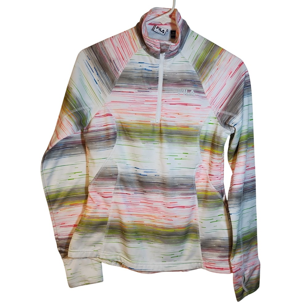 FILA Sport Running XS Pullover Activewear Multicolor Striped Thumb Hole‎ Jacket